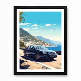 A Subaru Impreza In Amalfi Coast, Italy, Car Illustration 4 Art Print