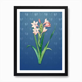 Vintage Gladiolus Saccatus Botanical on Bahama Blue Pattern n.0620 Art Print