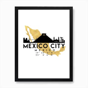 Mexico City Silhouette City Skyline Map Art Print