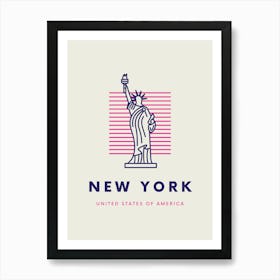Navy And Pink Minimalistic Line New York Art Print