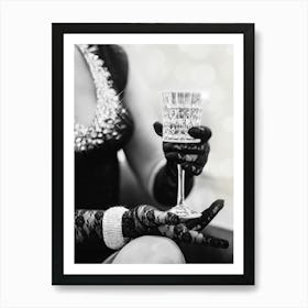 Coquette Girl - Black White Champagne Photo Art Print - Female Glitter Glamour Photography - Photograph - Photographs Art Print