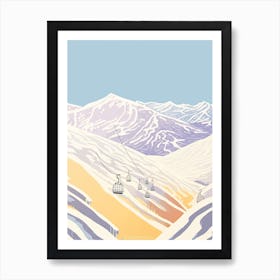 Hakuba Valley   Nagano, Japan, Ski Resort Pastel Colours Illustration 2 Art Print