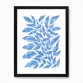 Blue Watercolor Leaves Art Print