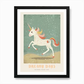 Pastel Unicorn Blue Background 4 Poster Art Print