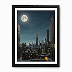 Full Moon Over New York City 1 Art Print