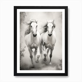 Two White Horses Running 1 Art Print