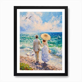 Couple Walking By The Sea Art Print