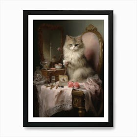 Cat At A Vanity Table Rococo Style 2 Art Print