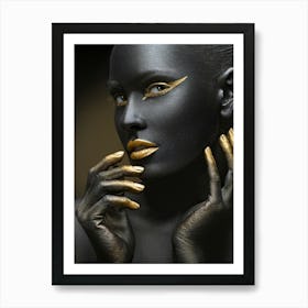 Black Woman With Gold Nails Art Print