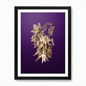 Gold Botanical Crimson Glory Pea Flower on Royal Purple Art Print