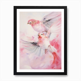 Pink Ethereal Bird Painting Sparrow Art Print