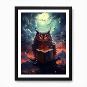 Owl Reading A Book 1 Art Print
