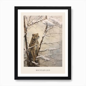 Vintage Winter Animal Painting Poster Mountain Lion 2 Art Print