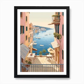 Rovinj Croatia 3 Vintage Pink Travel Illustration Art Print