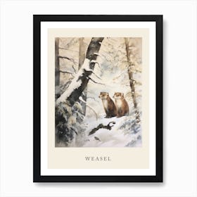 Winter Watercolour Weasel 4 Poster Art Print