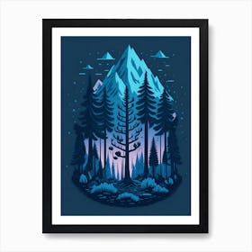 A Fantasy Forest At Night In Blue Theme 14 Art Print