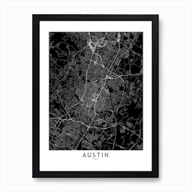 Austin Black And White Map Art Print