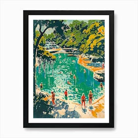 Barton Springs Pool Austin Texas Colourful Blockprint 1 Art Print