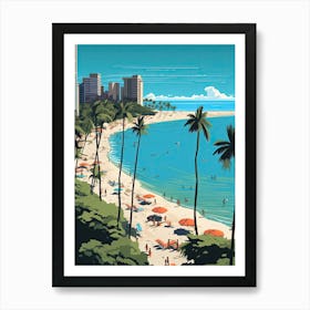 Waikiki Beach Hawaii, Usa, Flat Illustration 4 Art Print