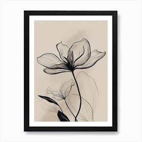 Lilies Line Art Flowers Illustration Neutral 5 Art Print