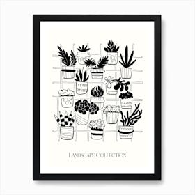 House Plants Black & White Ink Landscape Art Print