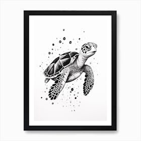 Baby Sea Turtle Black And White Illustration Art Print