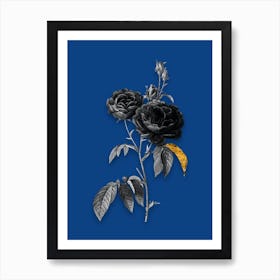 Vintage Purple Roses Black and White Gold Leaf Floral Art on Midnight Blue n.0606 Art Print