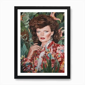 Floral Handpainted Portrait Of Katherine Hepburn 1 Art Print