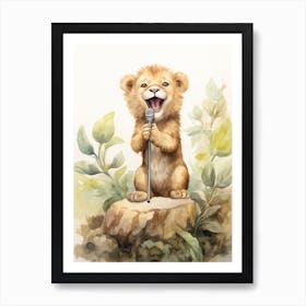 Singing Watercolour Lion Art Painting 4 Art Print