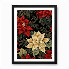 Poinsettia 4 William Morris Style Winter Florals Art Print