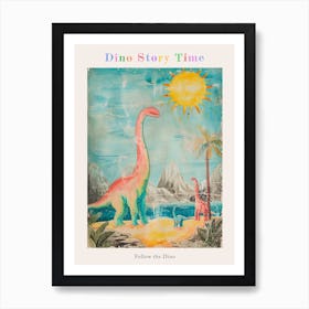 Brachiosaurus In The Sun Vintage Illustration Poster Art Print