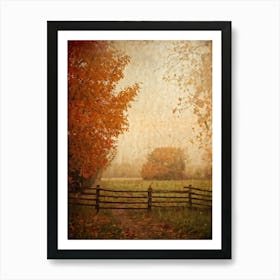 Autumn Landscape Grunge Texture Overlay Leaves In Varying Shades From Orange To Russet Decrepit W (5) Art Print