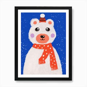 cute polar bear,snow,red scarf,kids Art Print