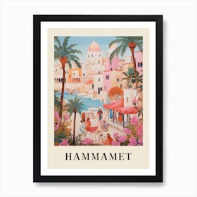 Hammamet Tunisia 1 Vintage Pink Travel Illustration Poster Art Print