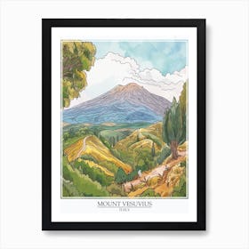 Mount Vesuvius Italy Color Line Drawing 1 Poster Art Print