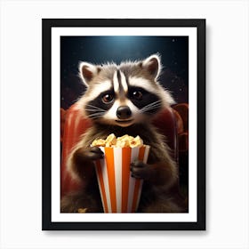 Cartoon Guadeloupe Raccoon Eating Popcorn At The Cinema 1 Art Print