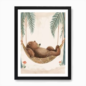 Brown Bear Napping In A Hammock Storybook Illustration 1 Art Print