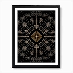 Geometric Glyph Radial Array in Glitter Gold on Black n.0279 Art Print