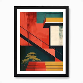 Japandi Cubist Fusion: Stairway To Heaven Art Print