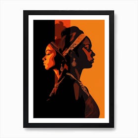 Two Women In Front Of An Orange Background Art Print