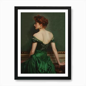 Women in Emerald Green Dress, Vintage Style Art Print