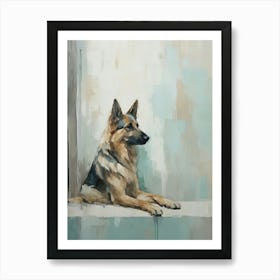 German Shepherd Dog, Painting In Light Teal And Brown 2 Art Print