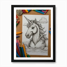 Unicorn In The Water Art Print