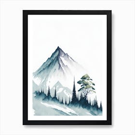 Mountain And Forest In Minimalist Watercolor Vertical Composition 315 Art Print