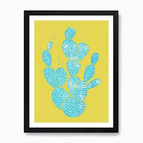 Linocut Cactus Desert Blue in Art Print