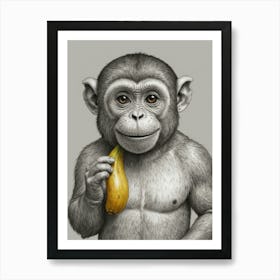 Monkey Eating Banana Art Print