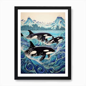 Blue Swirls Orca Whale Doodle Art Print