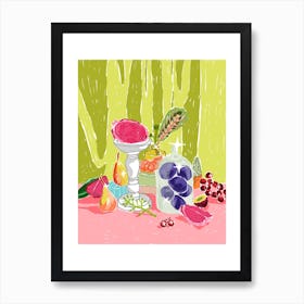 Pink And Green Still Life Art Print