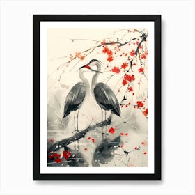 Herons In Cherry Blossoms Art Print