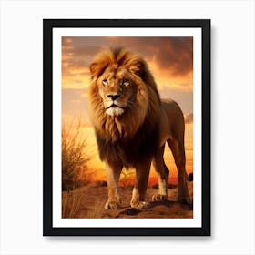 African Lion Sunset Portrait 3 Art Print